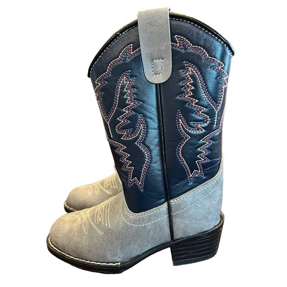 Laredo Cowboy Boots Youth Kids Western Grey Blue Size 9 1/2 MB13 - Picture 4 of 7